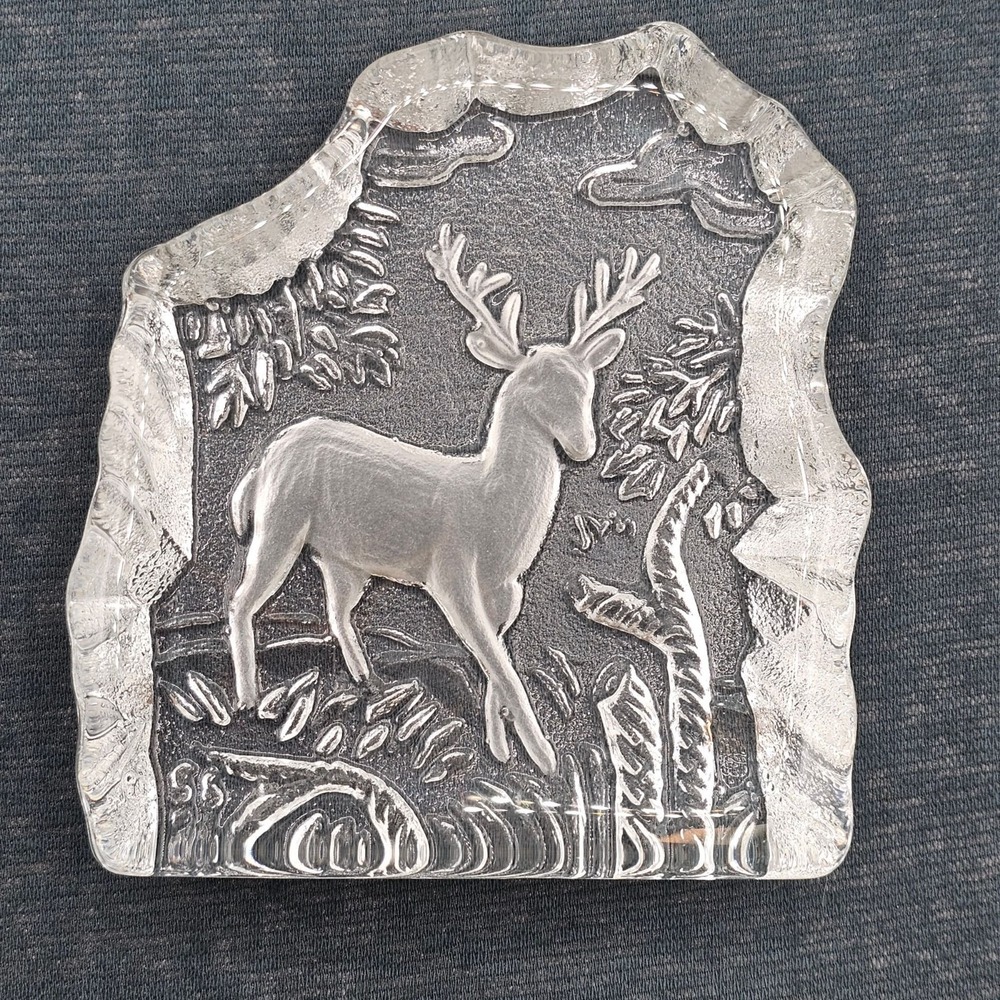 Vtg Frosted Stag Deer Art Glass Paperweight Woodland Cabin‎ Lodge Decor Rustic
